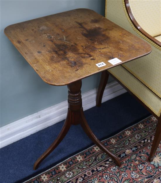 A Regency mahogany tripod table, with rounded square top W.46cm